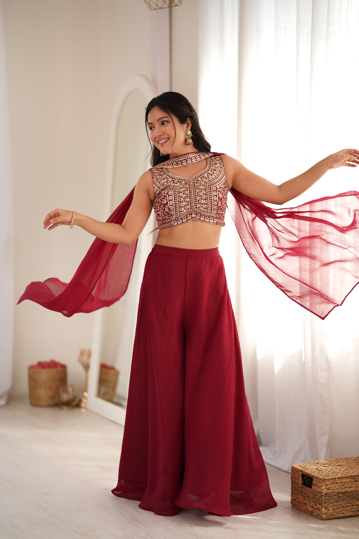 Women’s Traditional Maroon Embroidered Sharara Outfit