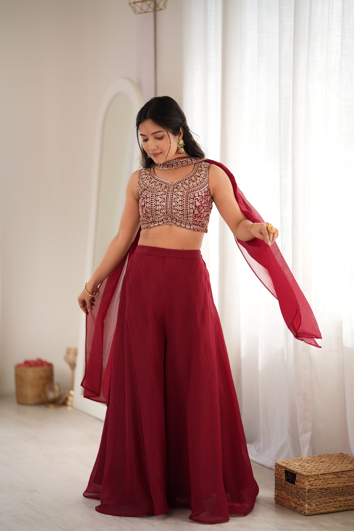 Women’s Traditional Maroon Embroidered Sharara Outfit