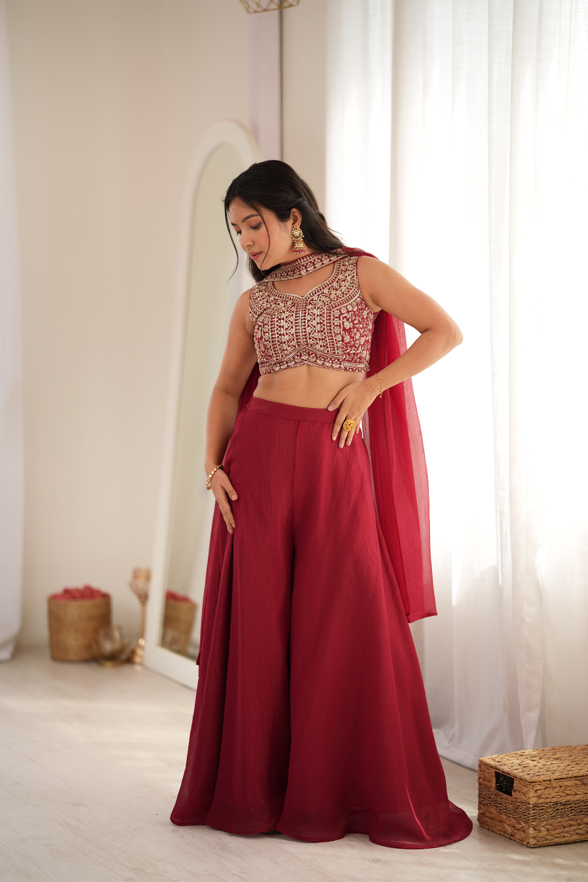 Women’s Traditional Maroon Embroidered Sharara Outfit