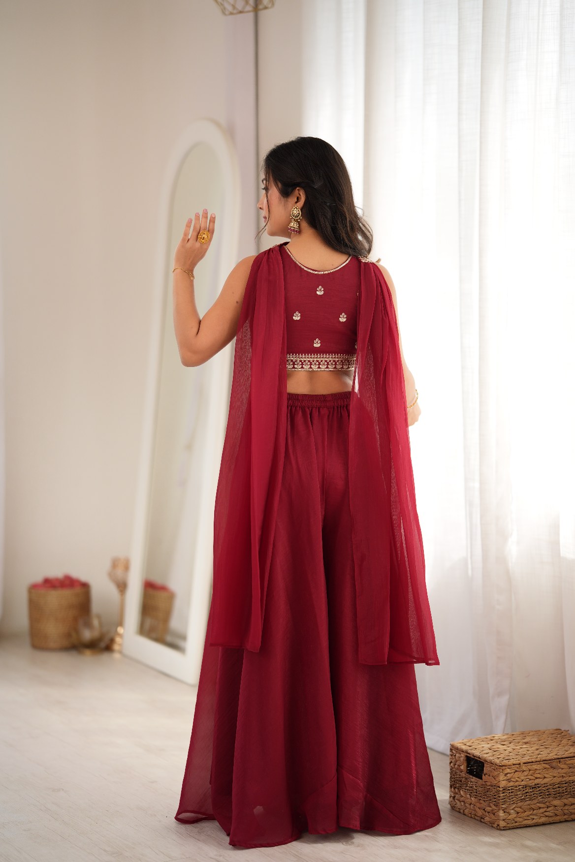 Women’s Traditional Maroon Embroidered Sharara Outfit