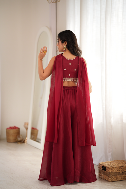 Women’s Traditional Maroon Embroidered Sharara Outfit
