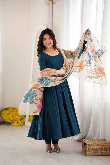 Stylish Navy Blue Anarkali Kurti Set | Festive Ethnic Wear