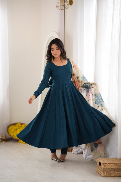 Stylish Navy Blue Anarkali Kurti Set | Festive Ethnic Wear